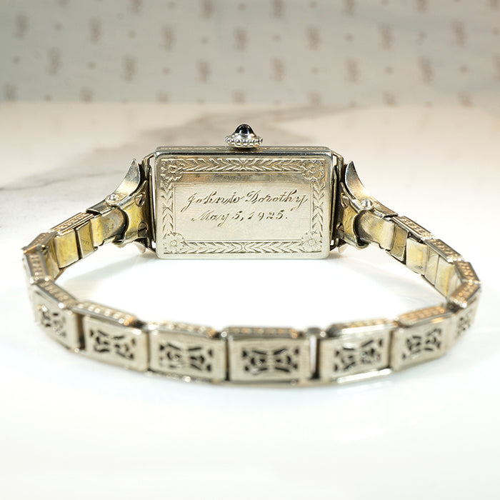 Ornate Ladies' Gruen Watch with Deco Details in White Gold