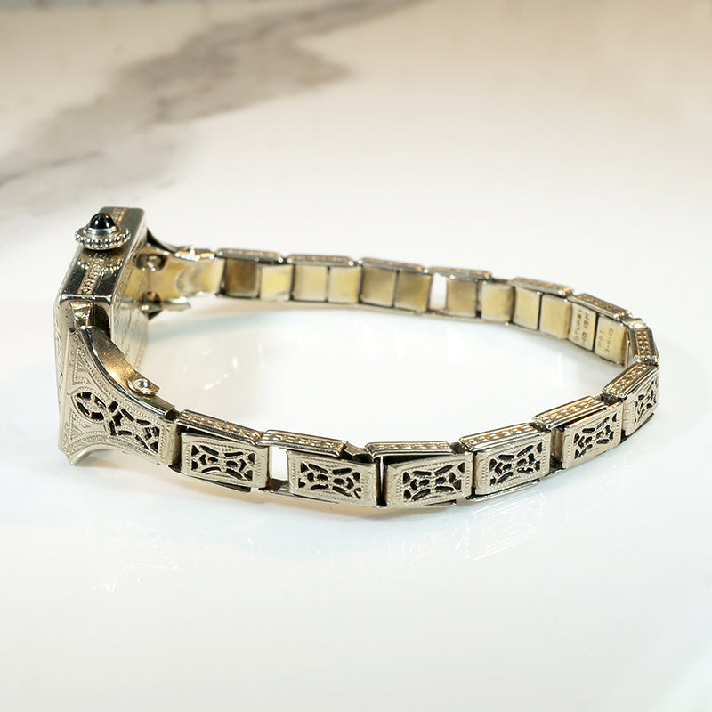 Ornate Ladies' Gruen Watch with Deco Details in White Gold