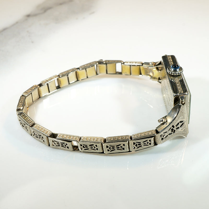 Ornate Ladies' Gruen Watch with Deco Details in White Gold