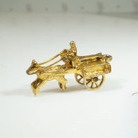 Gold Horse & Cart Charm with Moving Wheels