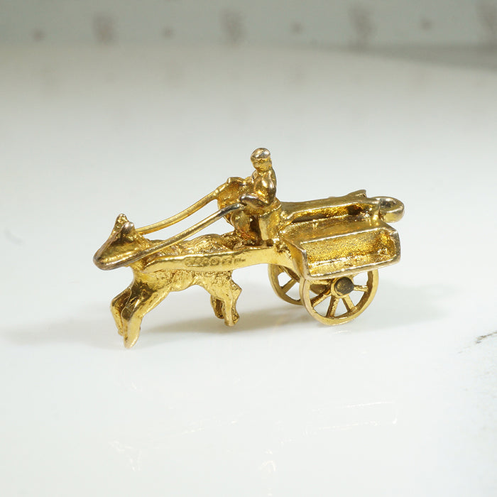 Gold Horse & Cart Charm with Moving Wheels