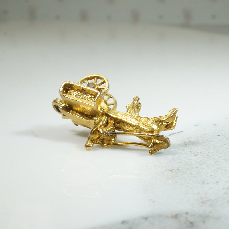 Gold Horse & Cart Charm with Moving Wheels