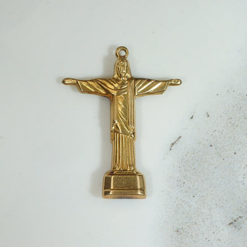 Miniature Christ the Redeemer Statue 18k Gold Charm