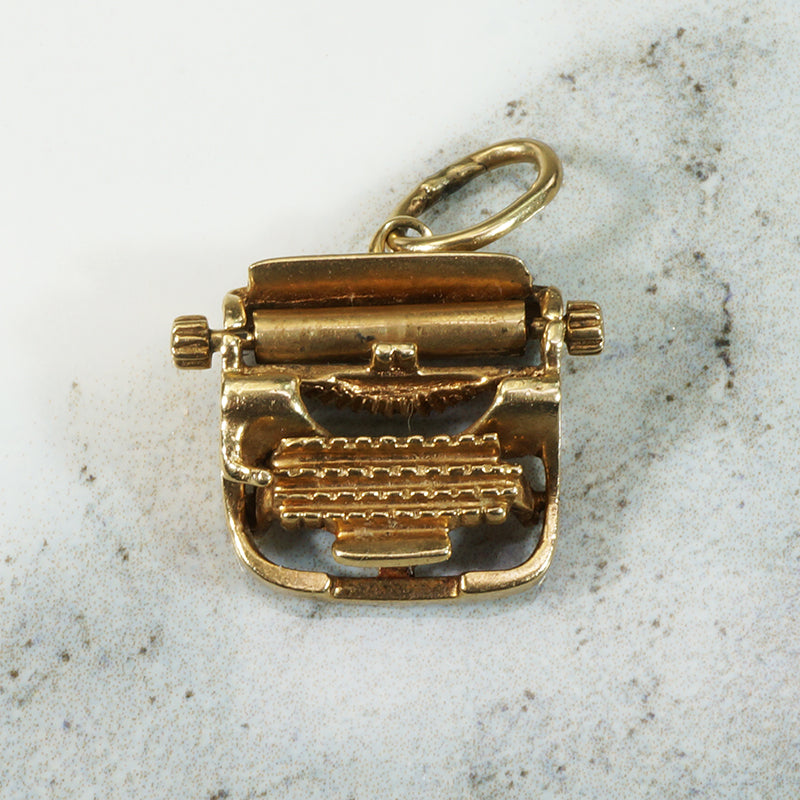 Gold Manual Typewriter Charm with Moving Platen