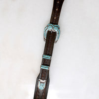 Handsome Tooled Leather Belt with Turquoise Inlay Hardware