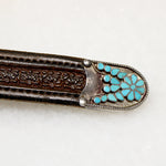 Handsome Tooled Leather Belt with Turquoise Inlay Hardware