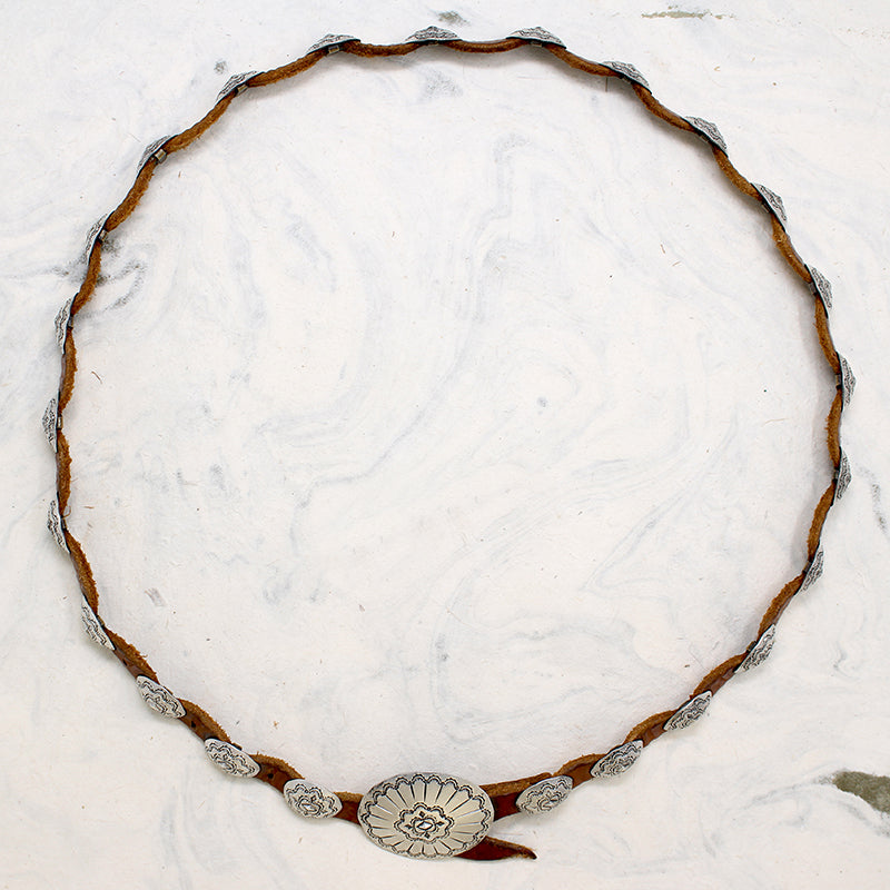 Engraved Coin Silver Concho Belt