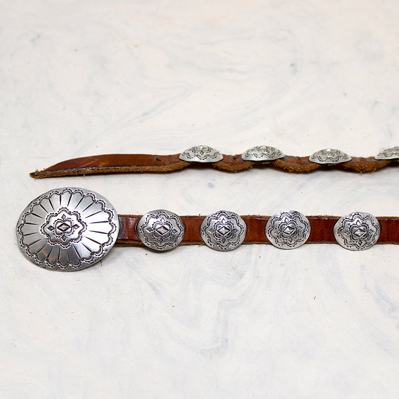 Engraved Coin Silver Concho Belt