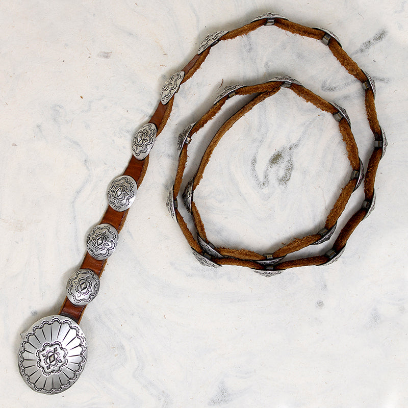 Engraved Coin Silver Concho Belt