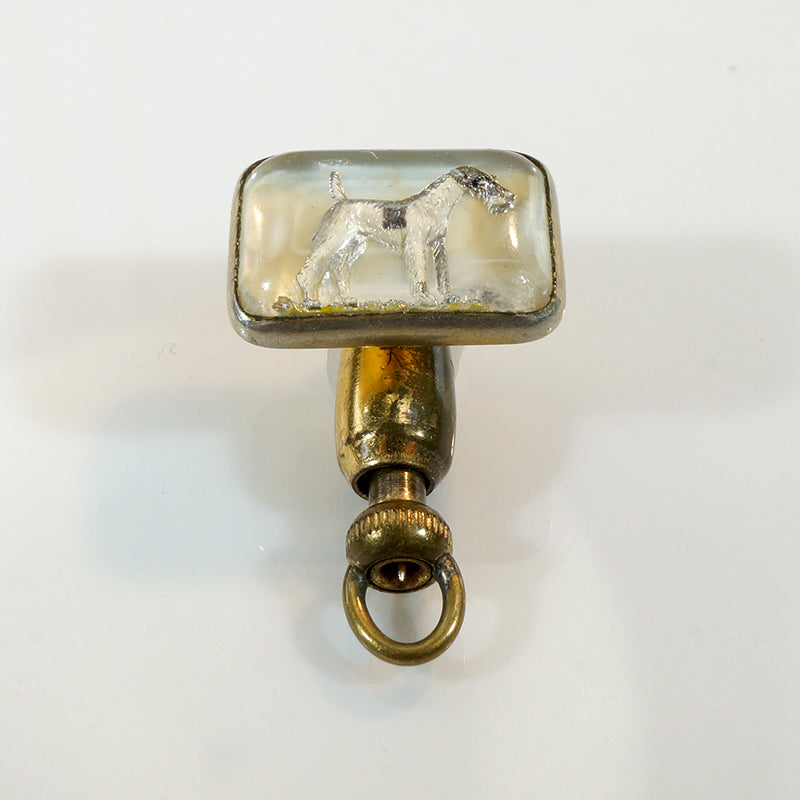 Reverse Painted Crystal Terrier Pin 