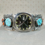 Seiko Watch with Sterling Turquoise & Coral Watch Band