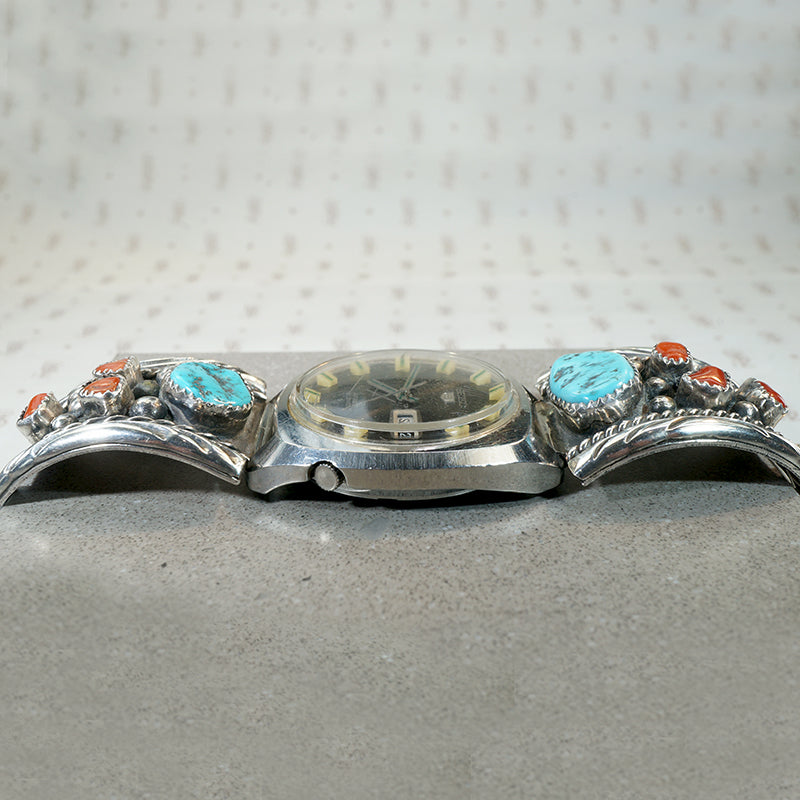 Seiko Watch with Sterling Turquoise & Coral Watch Band – GSL display picture 2