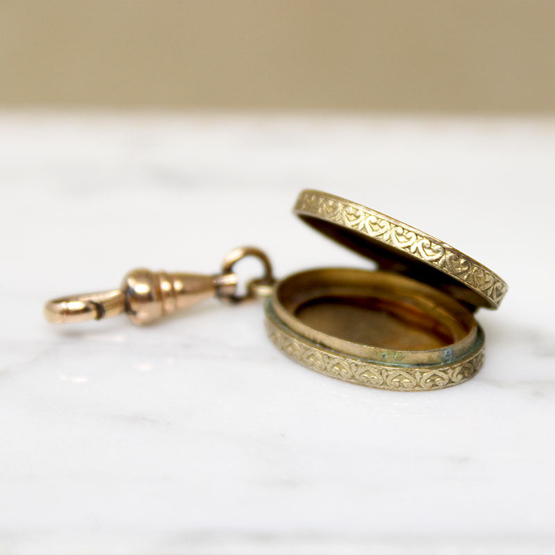 Engraved Victorian Locket on Watch Hook