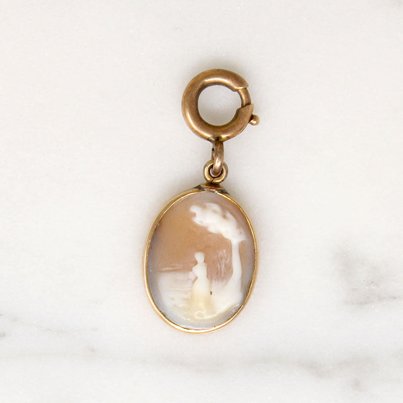 Wistful Woman & Tree Cameo in 14k Gold Pendant
