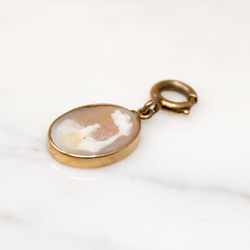 Wistful Woman & Tree Cameo in 14k Gold Pendant