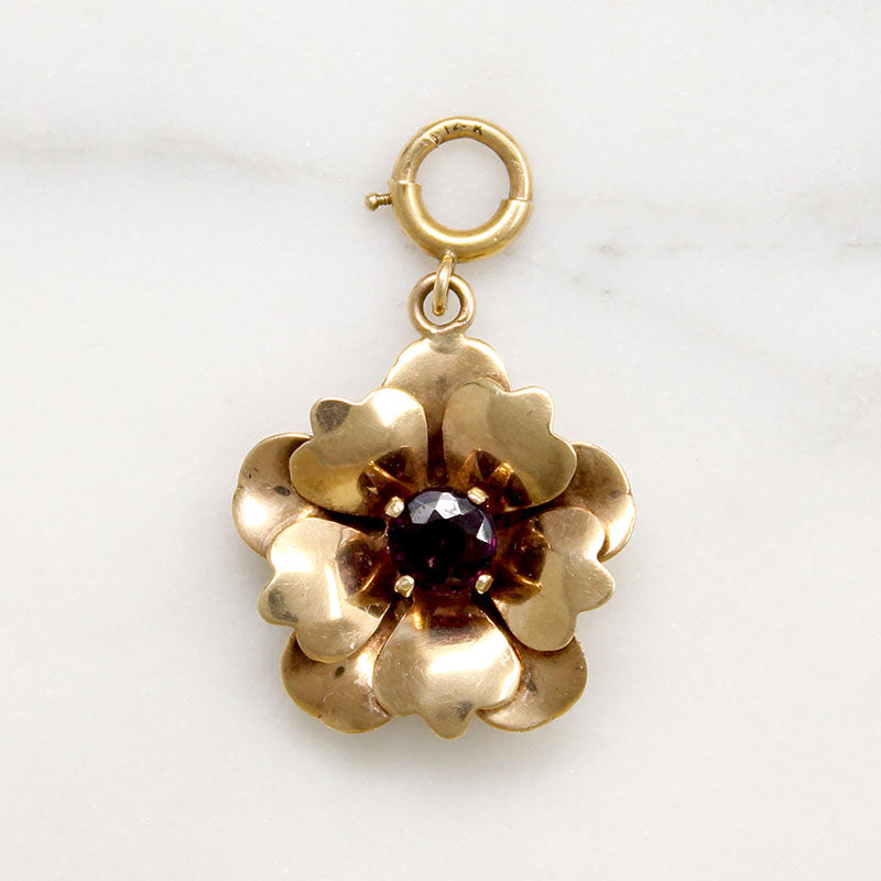 Amethyst & Gold Retro Flower Pendant