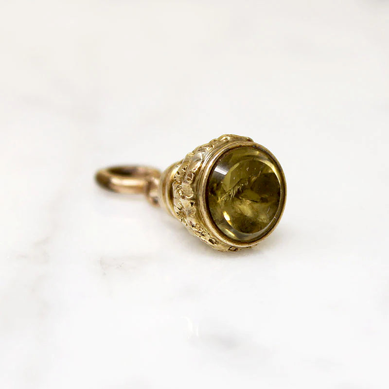 Petite Neoclassical Gold Sheet & Citrine Fob