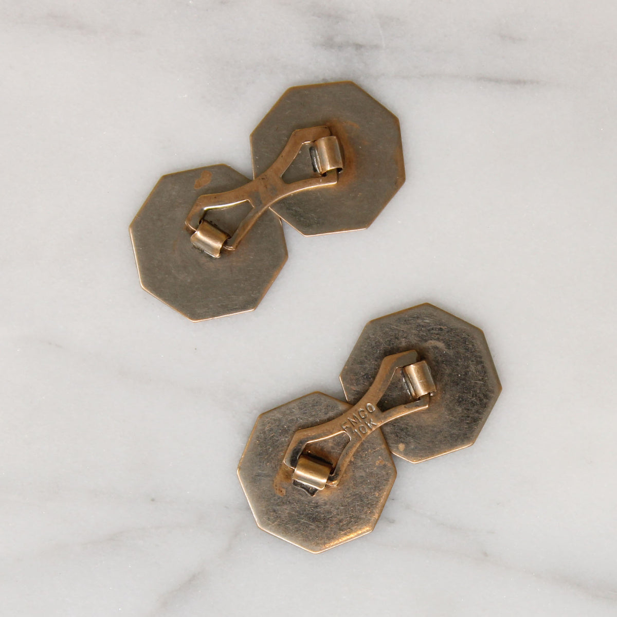 Hexagonal Cufflinks in Engraved 10k Gold