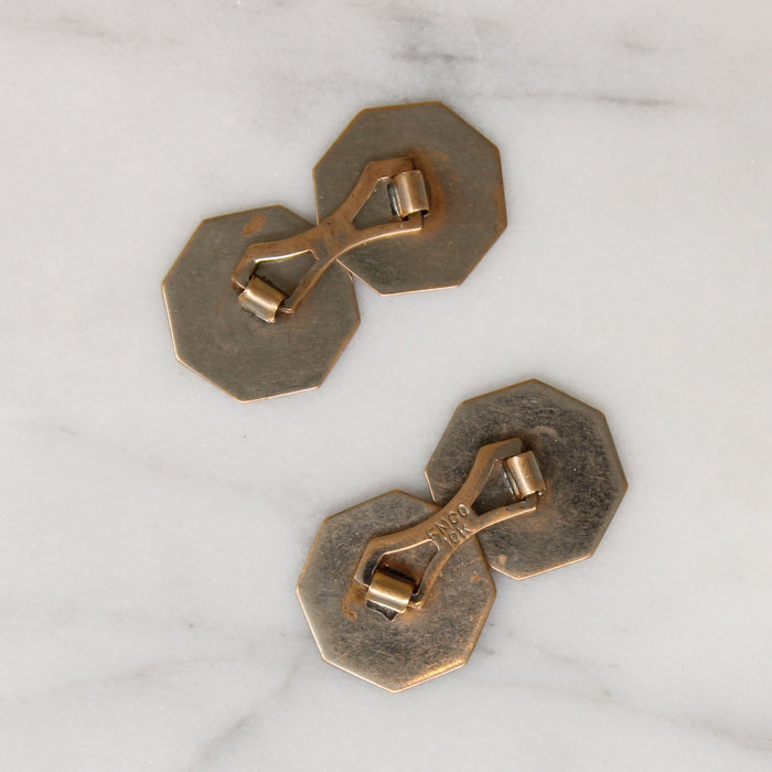 Hexagonal Cufflinks in Engraved 10k Gold