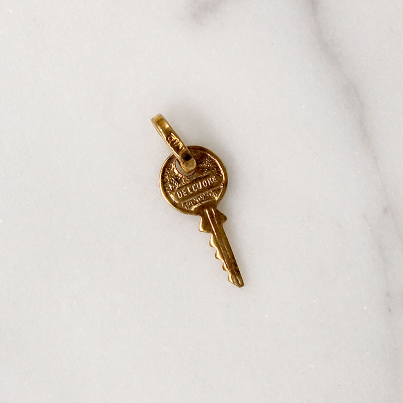Tiny Italian "Del Cuore" 18k Gold Key Charm