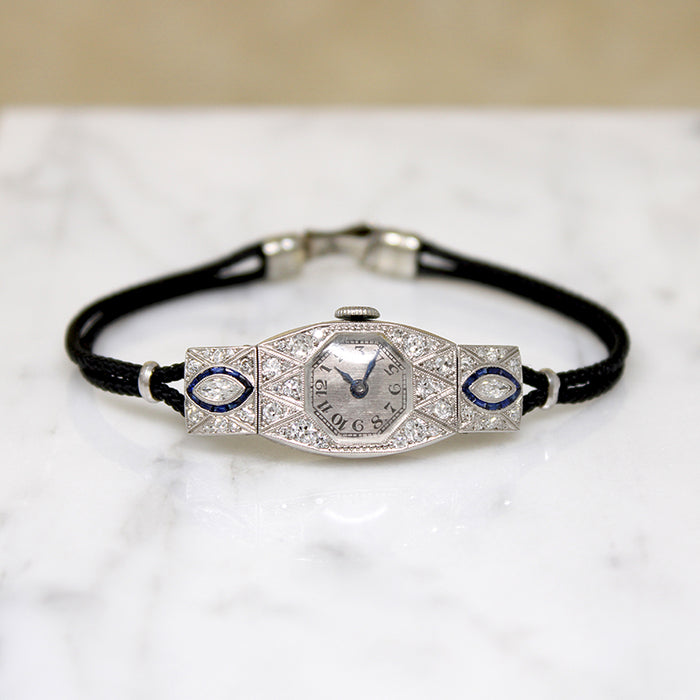 Movado Diamond Encrusted Platinum Art Deco Watch
