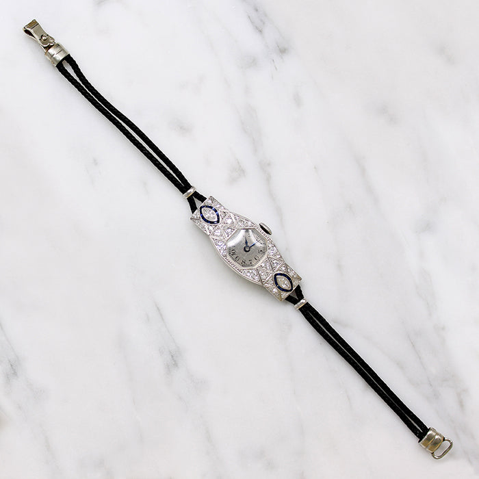 Movado Diamond Encrusted Platinum Art Deco Watch