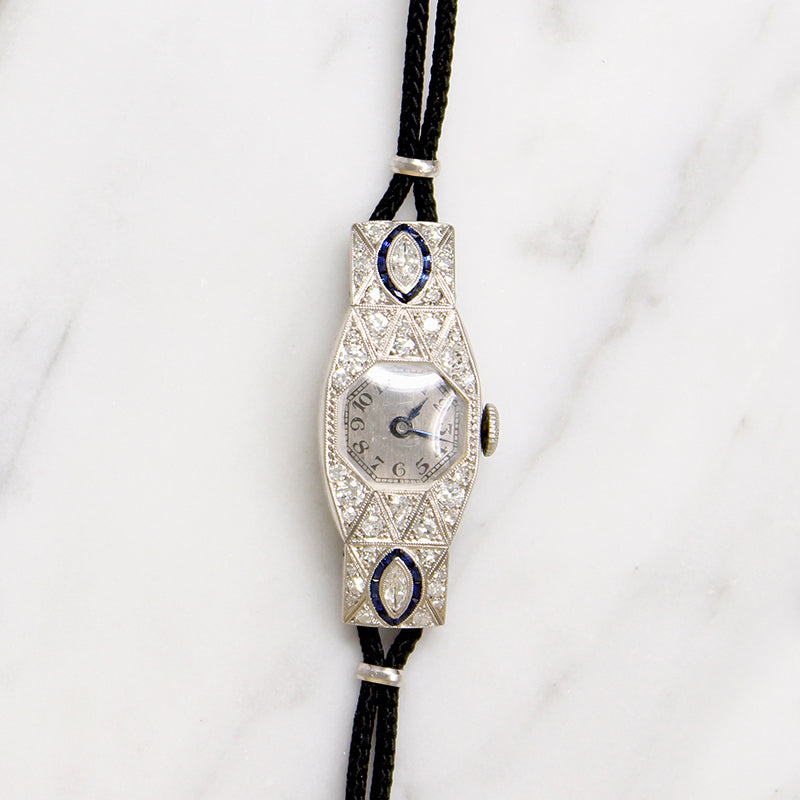 Movado Diamond Encrusted Platinum Art Deco Watch