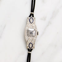 Movado Diamond Encrusted Platinum Art Deco Watch