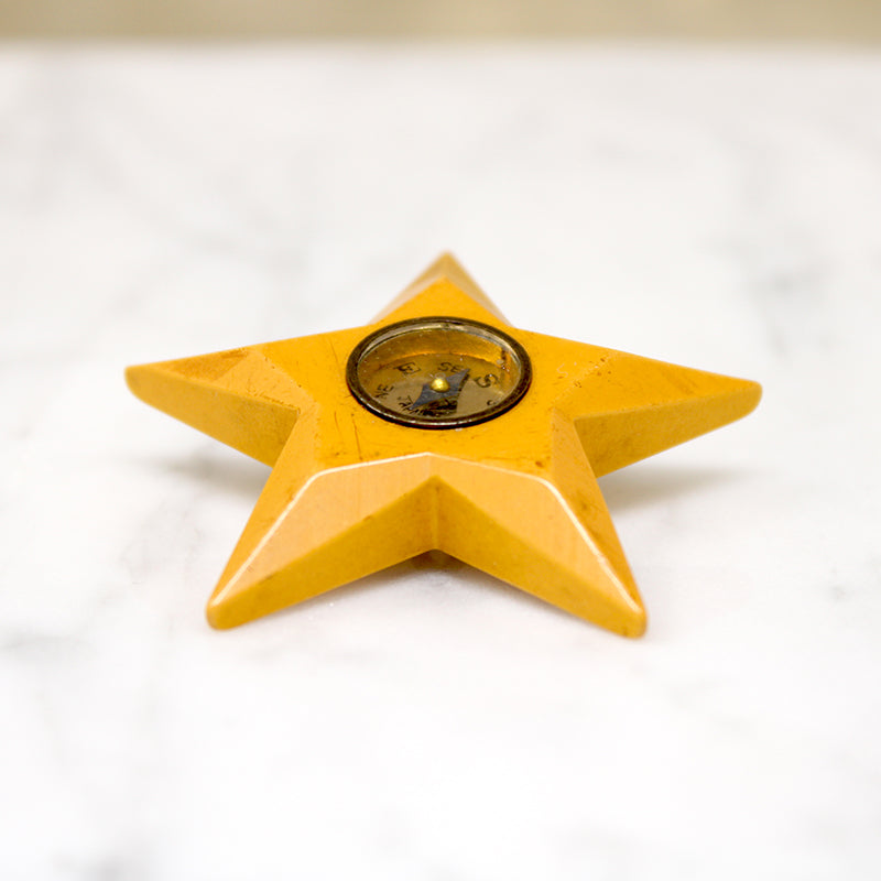 Bright Yellow Bakelite Star Button with Compass
