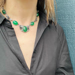 Gorgeous Green Chrysoprase & Silver Rose Necklace