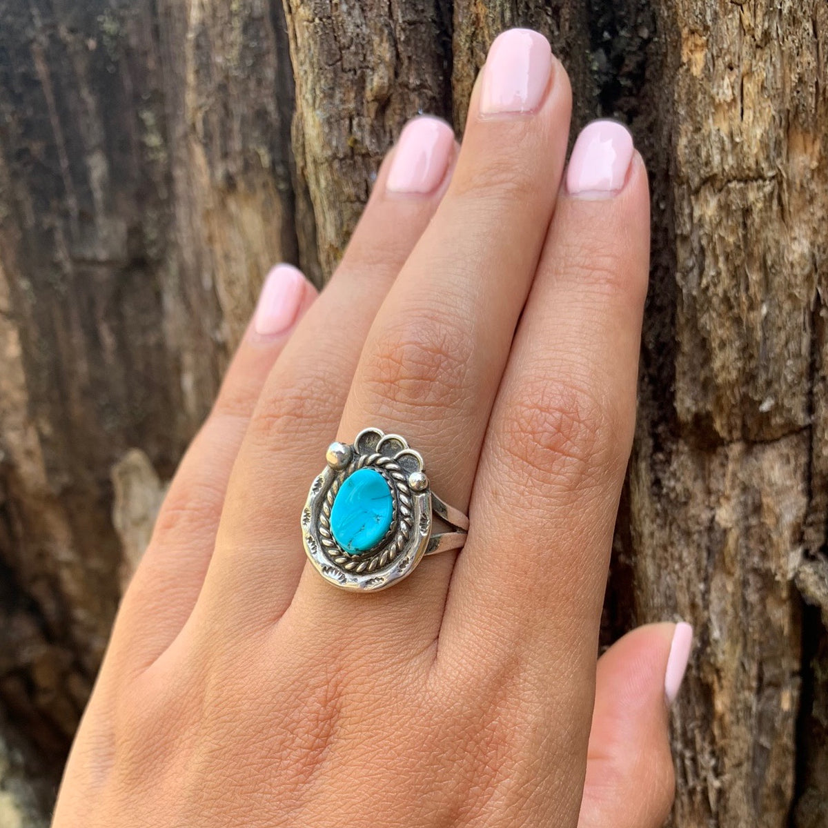 Sleeping Beauty Turquoise in Ornate Silver Ring
