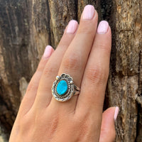Sleeping Beauty Turquoise in Ornate Silver Ring
