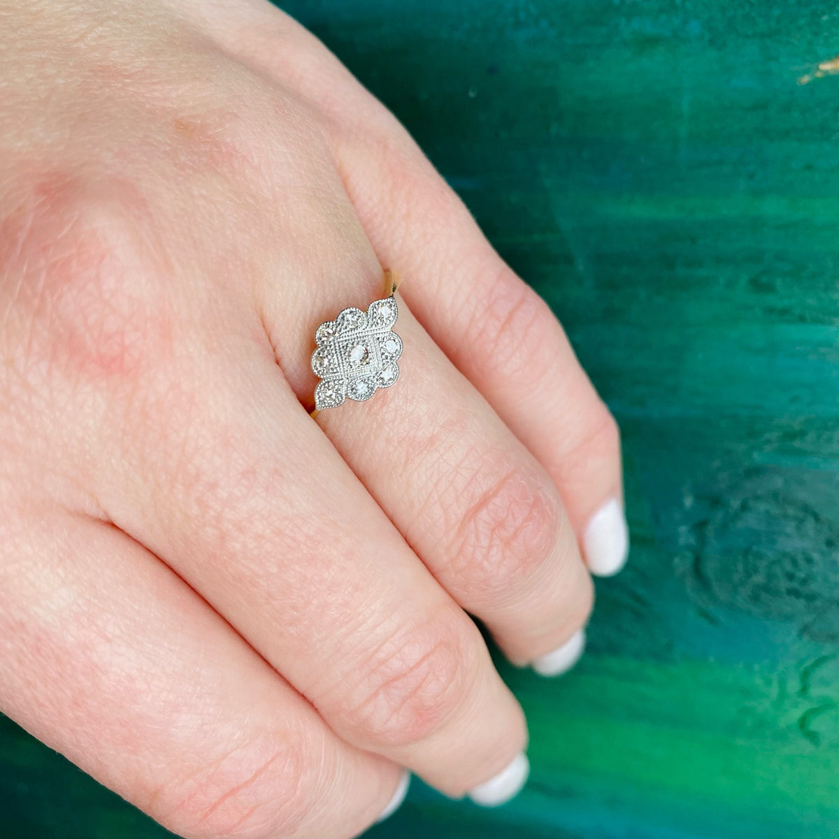 Navette Diamond Cluster 18ct & Platinum Ring