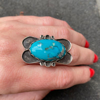 Incredible Turquoise & Silver Ring Signed by Chee Keams