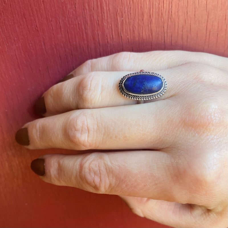 Lapis Lazuli in Sterling Silver Ring with Rope Detail