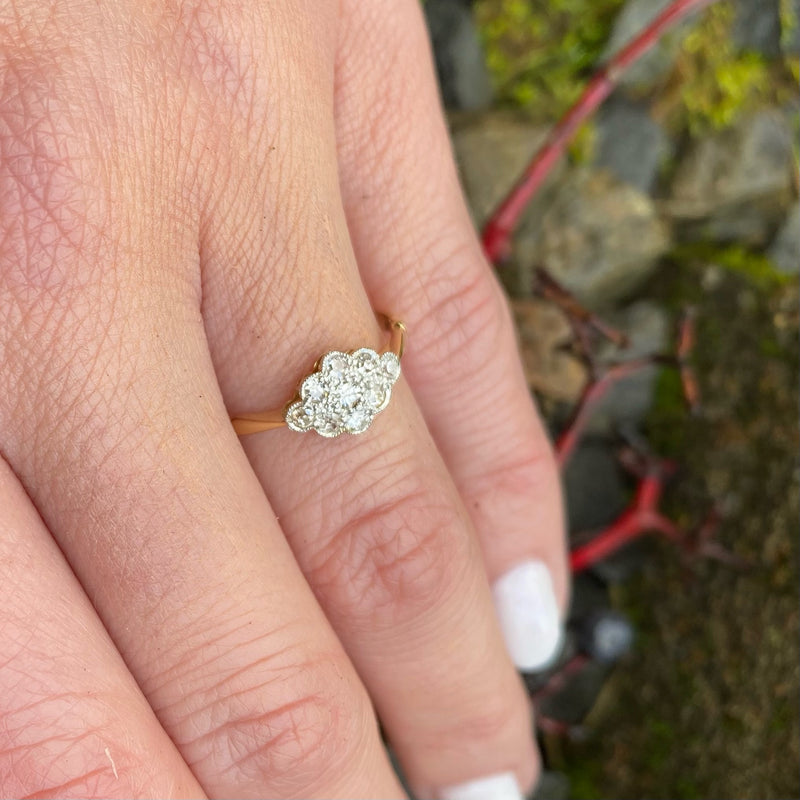 Platinum & 18ct Gold Navette Diamond Cluster Ring