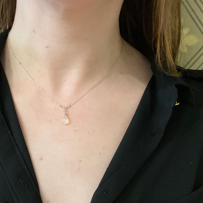 Opal Teardrop Necklace on White Gold Chain by brunet