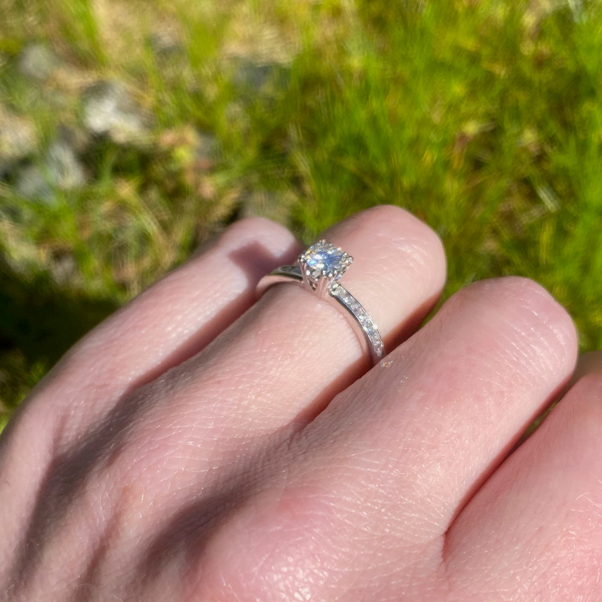 Deco Diamond Engagement Ring with Eternity Band