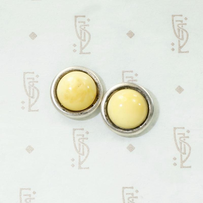 Buttons of Butter-Colored Amber Stud Earrings