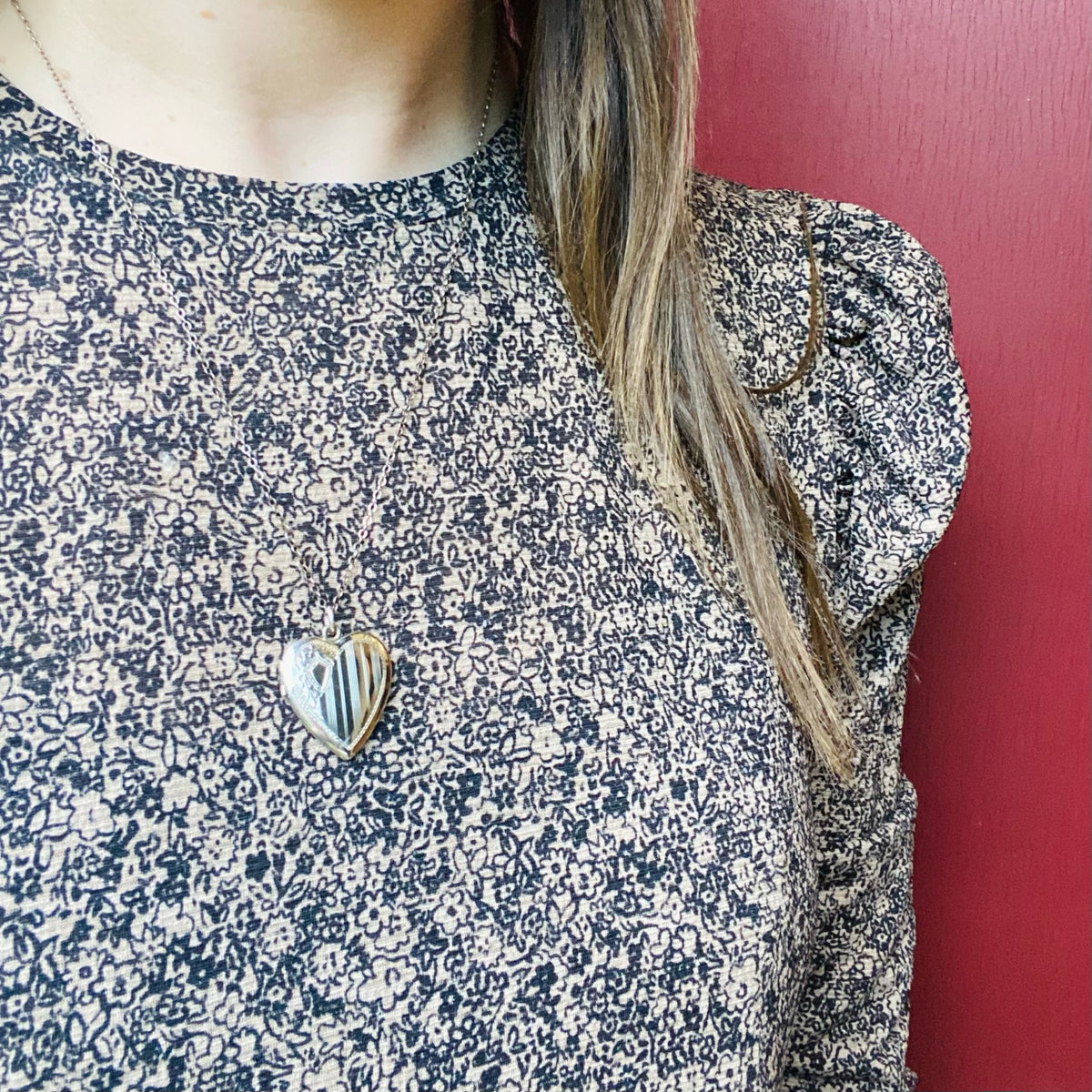 Pinstriped Sterling Silver Heart Locket