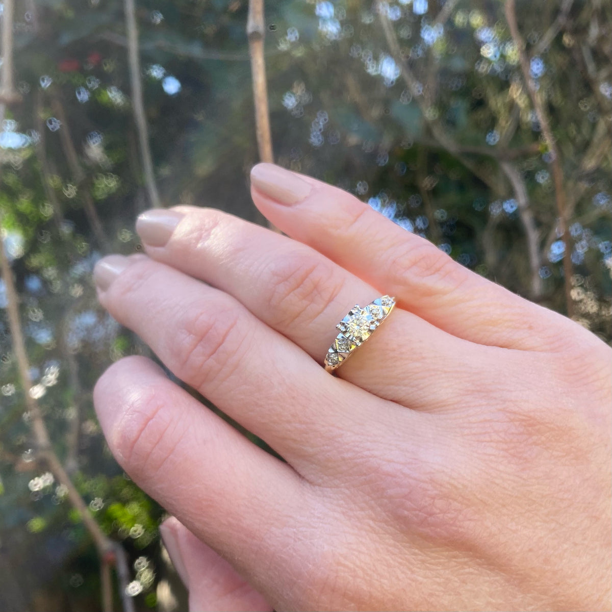 Decorative Two Tone Diamond NOS Wedding Set