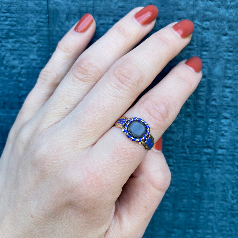 Early Royal Blue Enamel Mourning Ring