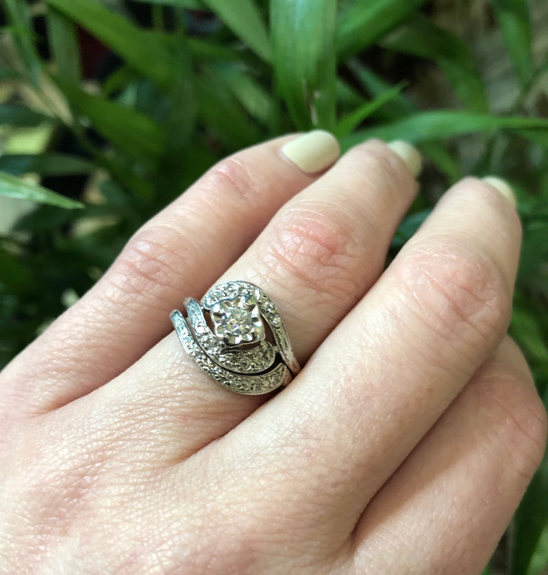 Mid Century Swirl Diamond Wedding Set