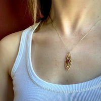 Pretty Gold Openwork Navette Pendant with Ruby