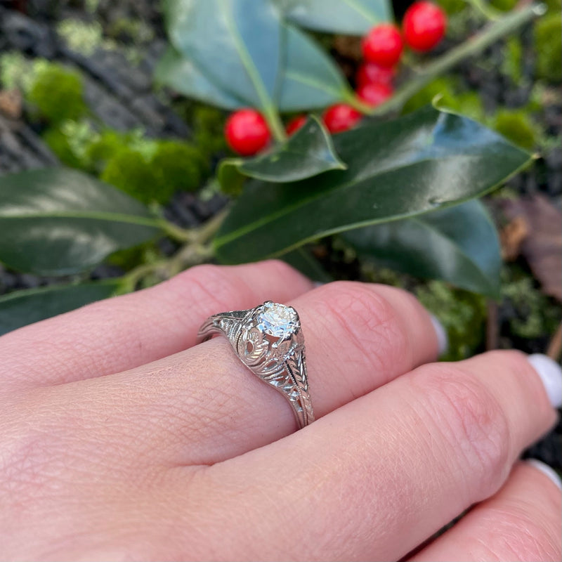 Glittering Filigree Diamond Solitaire Ring