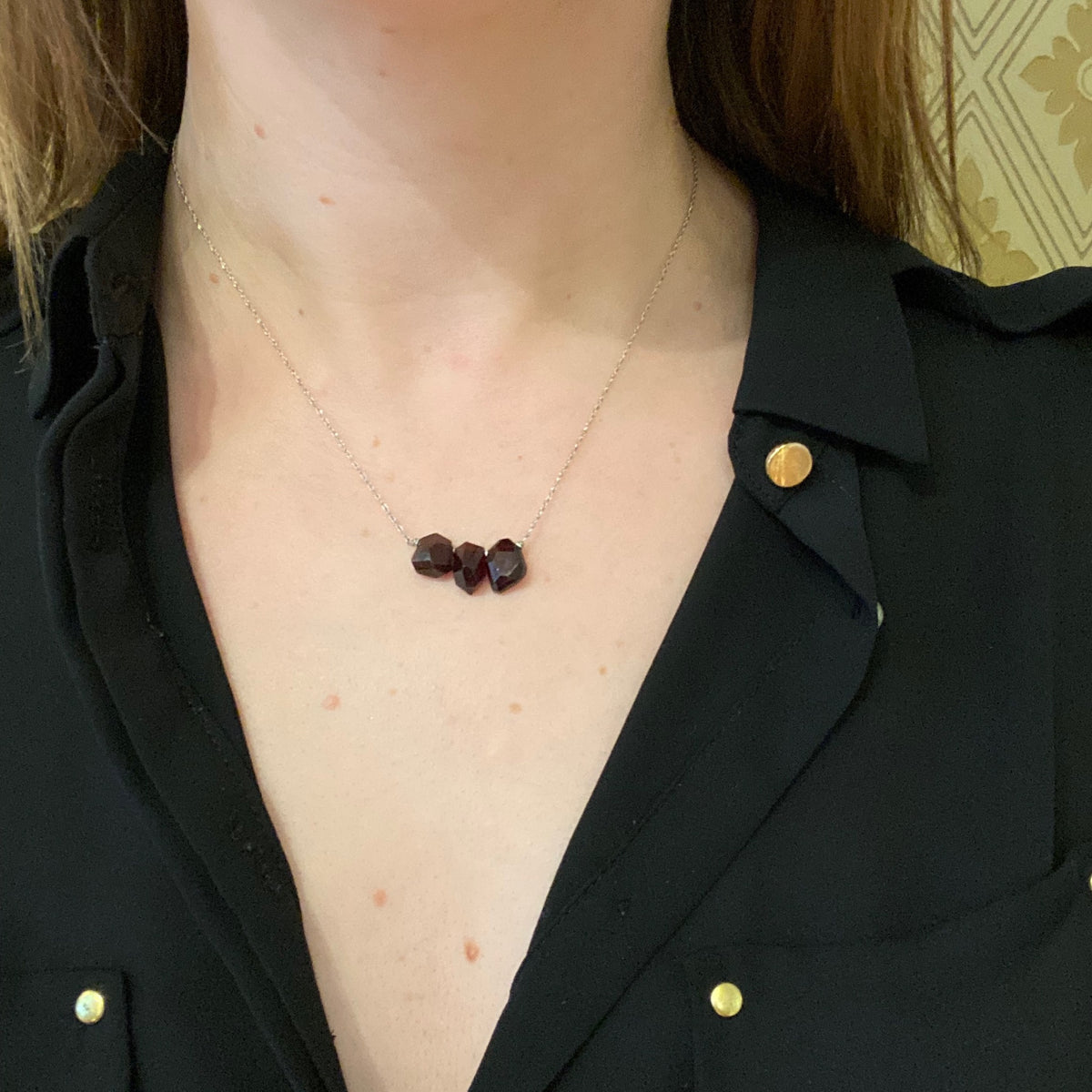 Garnet Nugget Necklace in White Gold by brunet