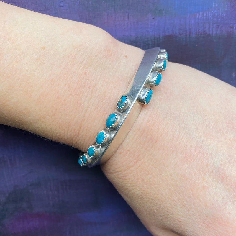 Carinated Coin Silver Cuff with Turquoise
