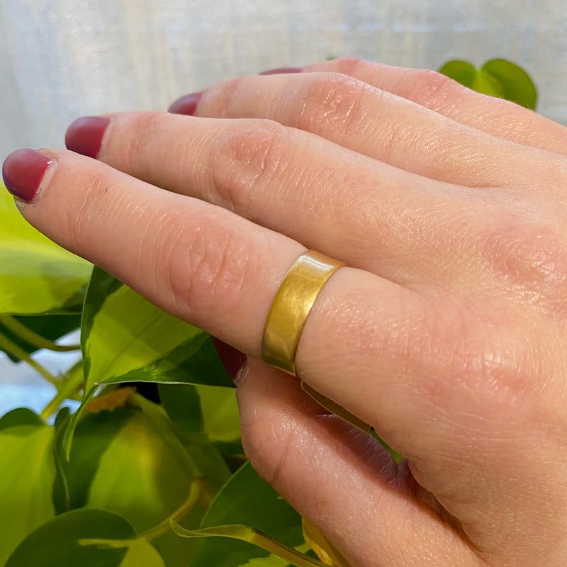 Wide Flat Victorian 18k Gold Wedding Band