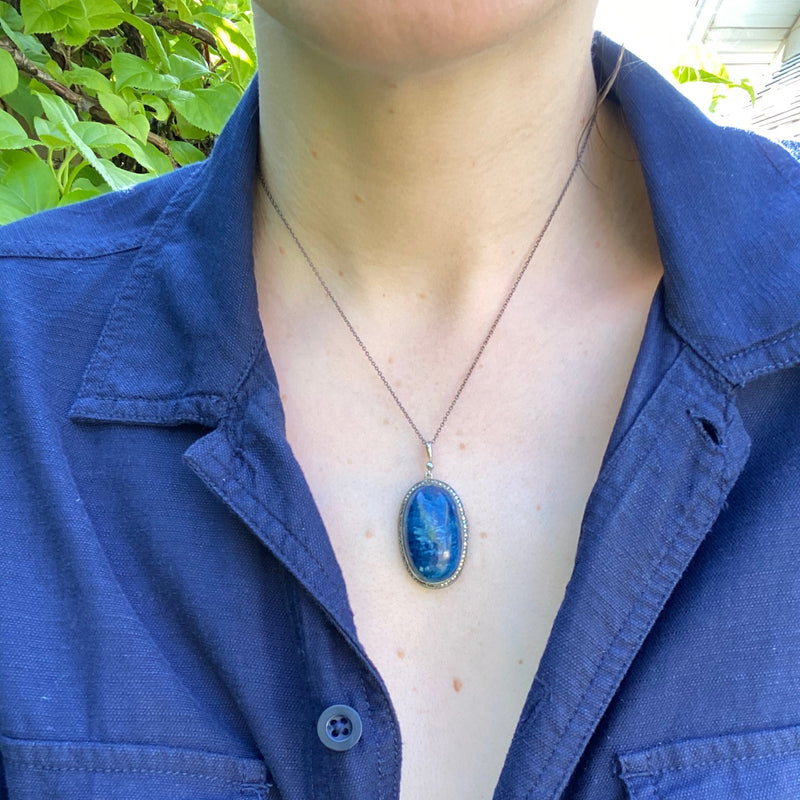 Austrian Lapis & Marcasite Pendant in Sterling Silver