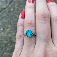 Brilliant Natural Blue Zircon with Diamond Ring